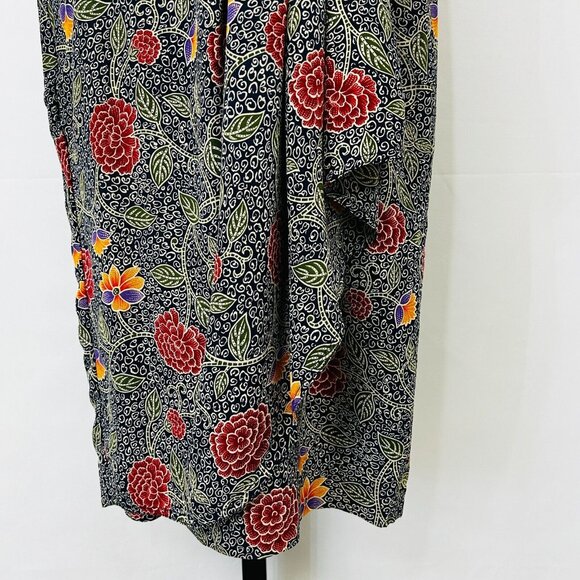 Vintage Liz Claiborne Silk Sheath Dress Size 4 Floral Print Black Red Midi - Picture 6 of 14